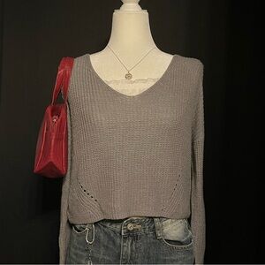 Cozy Gray Cropped Knit Sweater